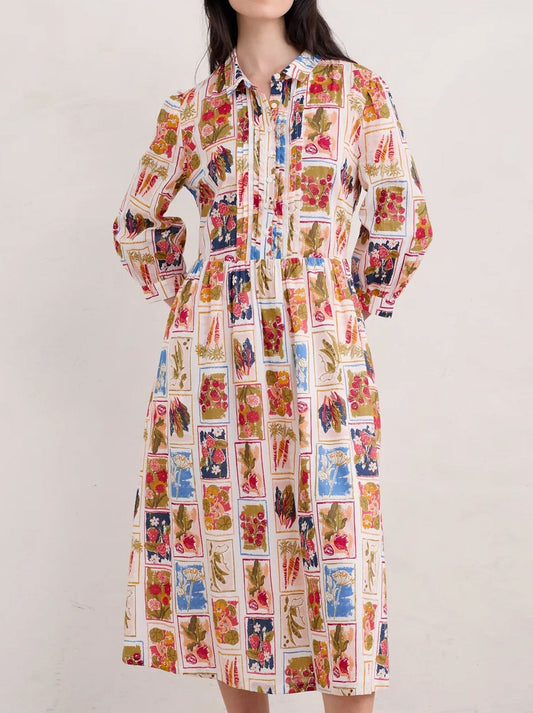 Image of Dresses. Productname: SEASALT 3/4 TRUE LETTER DRESS in Seed Packet Sketch Chalk colour by brand - Seasalt