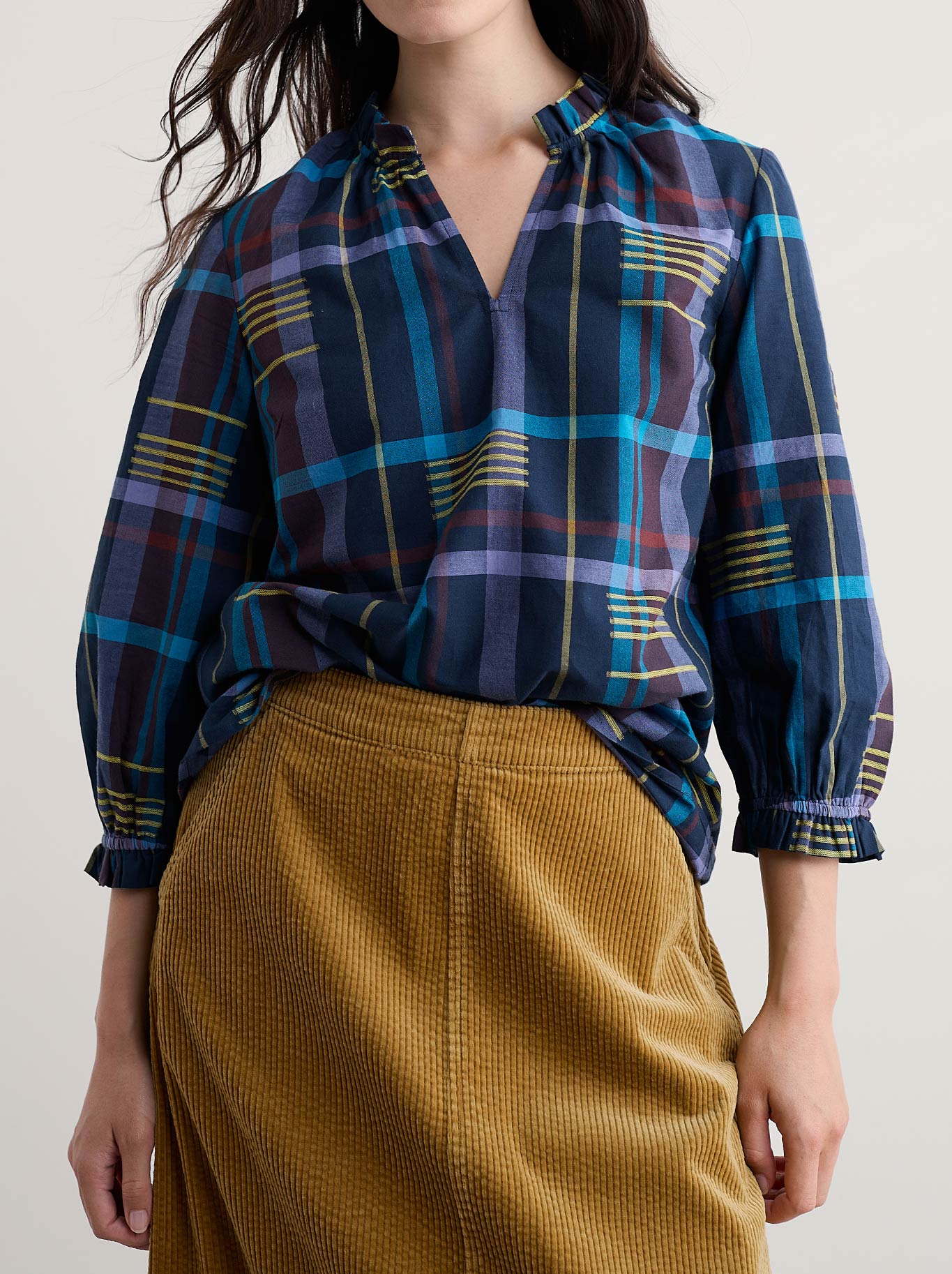 Image of a model wearing Tops. Product name - Seasalt Aggie Top in Teal colour by brand - Seasalt