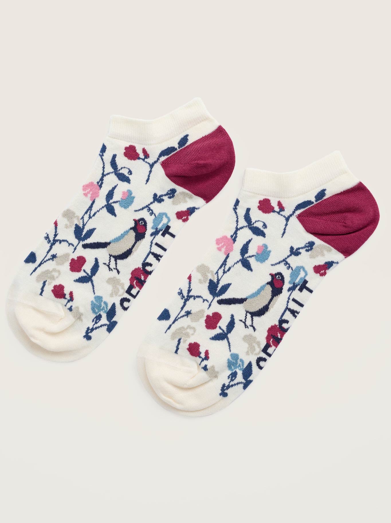 Image of Socks. Product name - Seasalt Bamboo Arty Trainer Socks in Sweet Pea Bird colour by brand - Seasalt