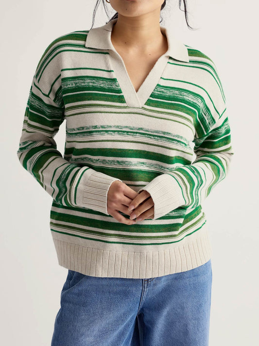 Image of a model wearing Outerwear. Product name - Seasalt Bird Flight Jumper in Corula Chalk Bright Green colour by brand - Seasalt