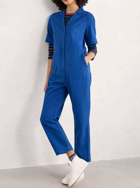 Image of a model wearing Pants. Productname: Seasalt Clear Water Jumpsuit in Ink colour by brand - Seasalt