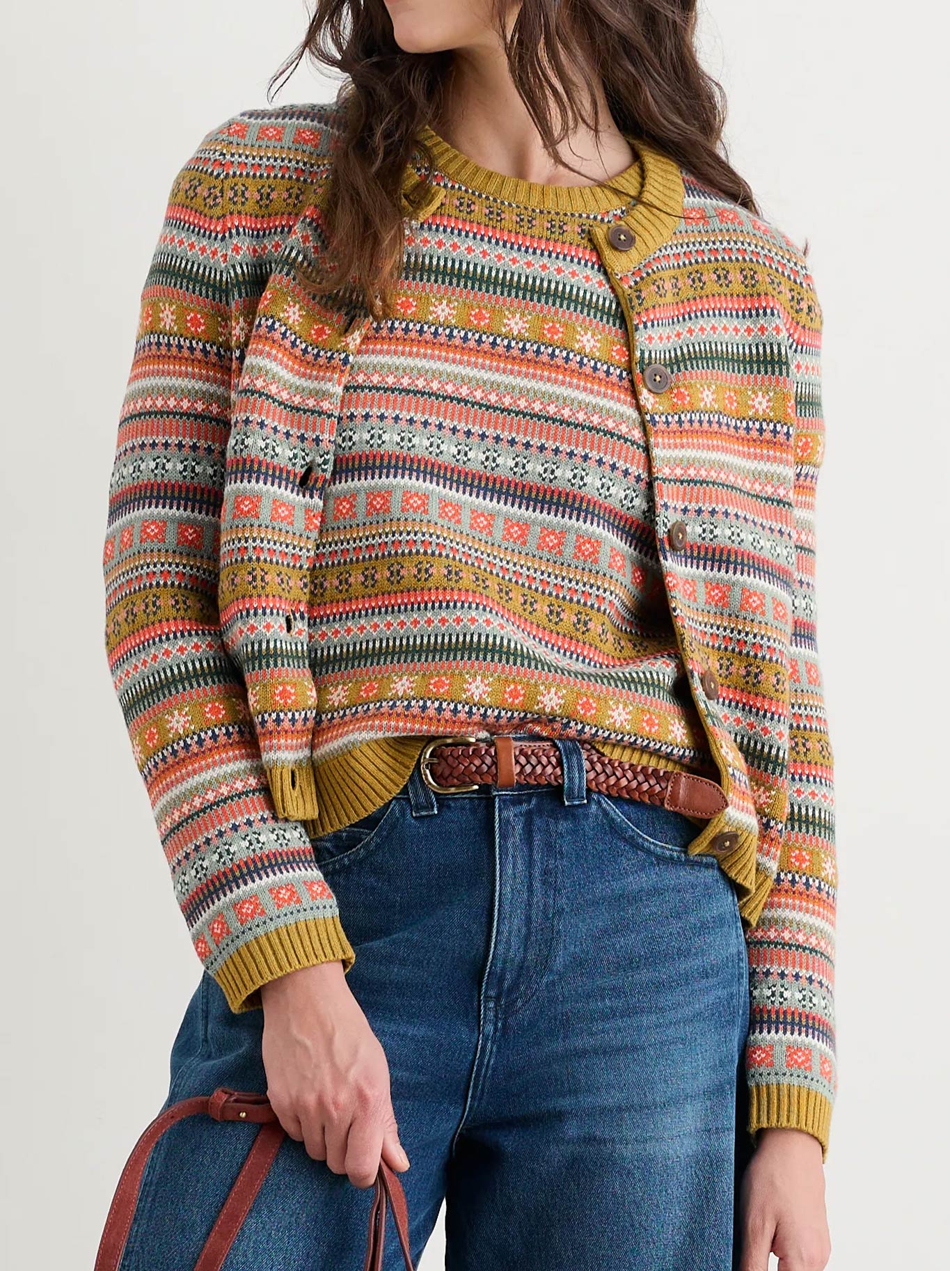 Image of a model wearing Outerwear. Product name - Seasalt Cove Cottage Cardigan in Multi colour by brand - Seasalt