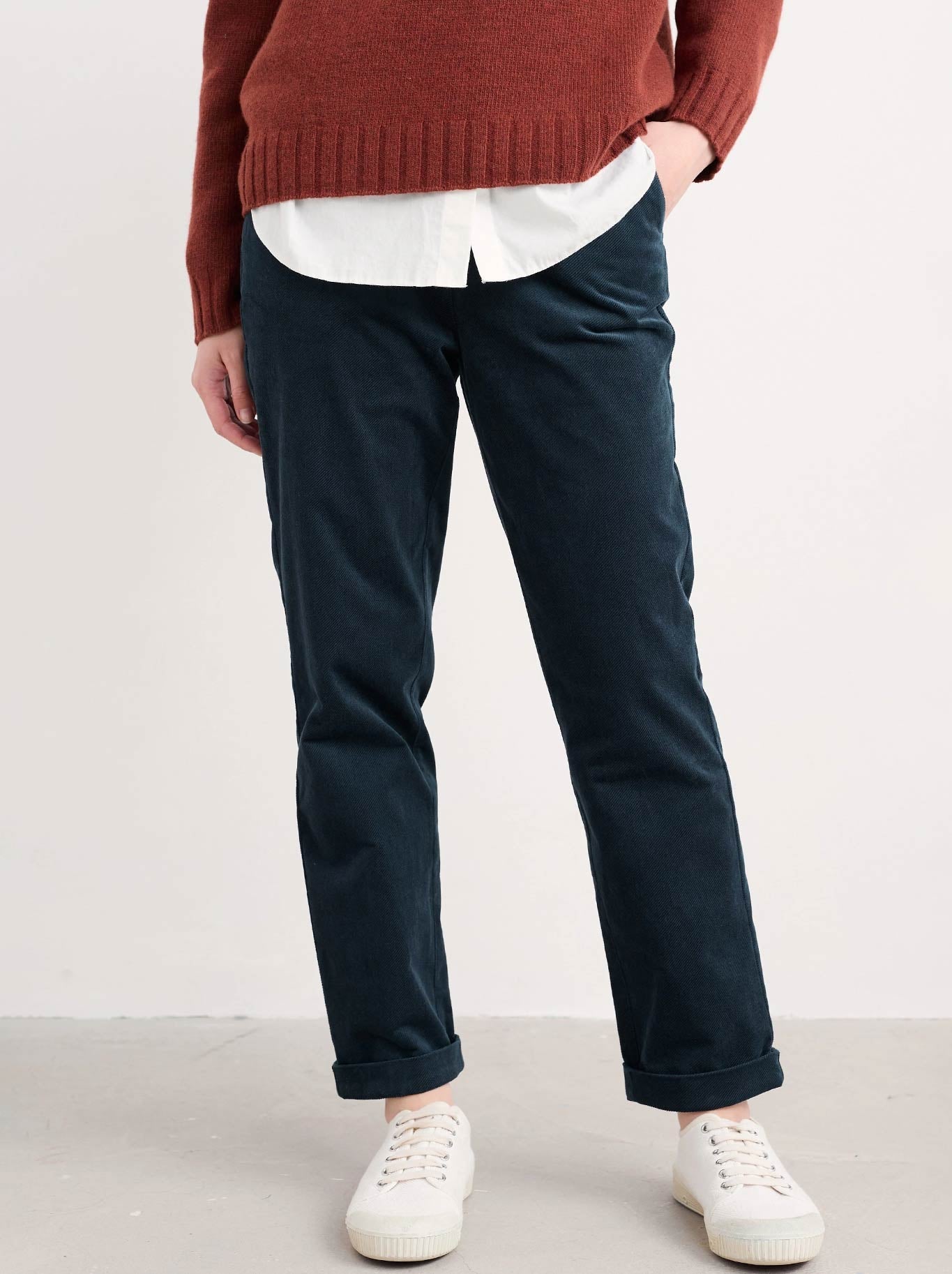 Image of a model wearing Pants. Product name - Seasalt Crackington Trousers in Maritime colour by brand - Seasalt