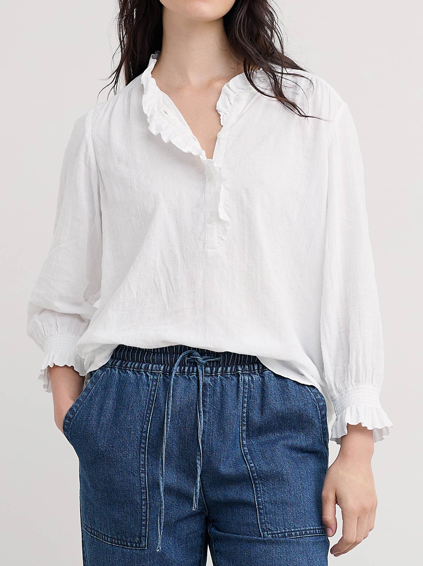 Image of a model wearing Tops. Product name - Seasalt Feather Star Top in Salt colour by brand - Seasalt