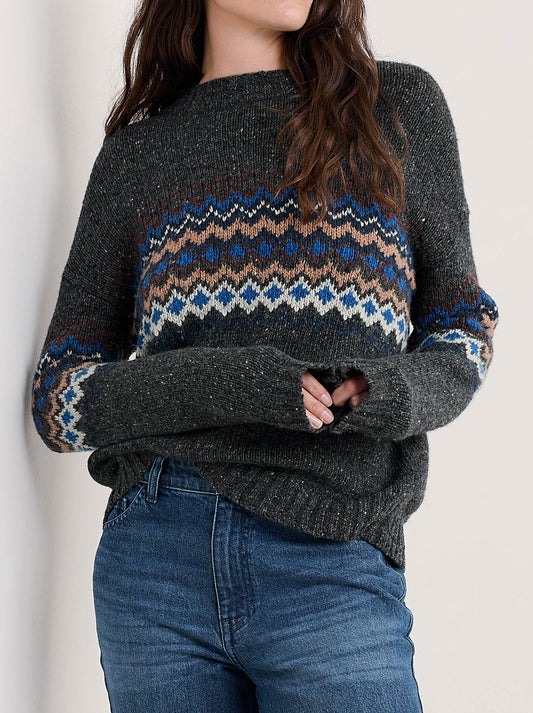 Image of a model wearing Outerwear. Product name - Seasalt Golden Light Jumper in Coal Jetty Mix colour by brand - Seasalt