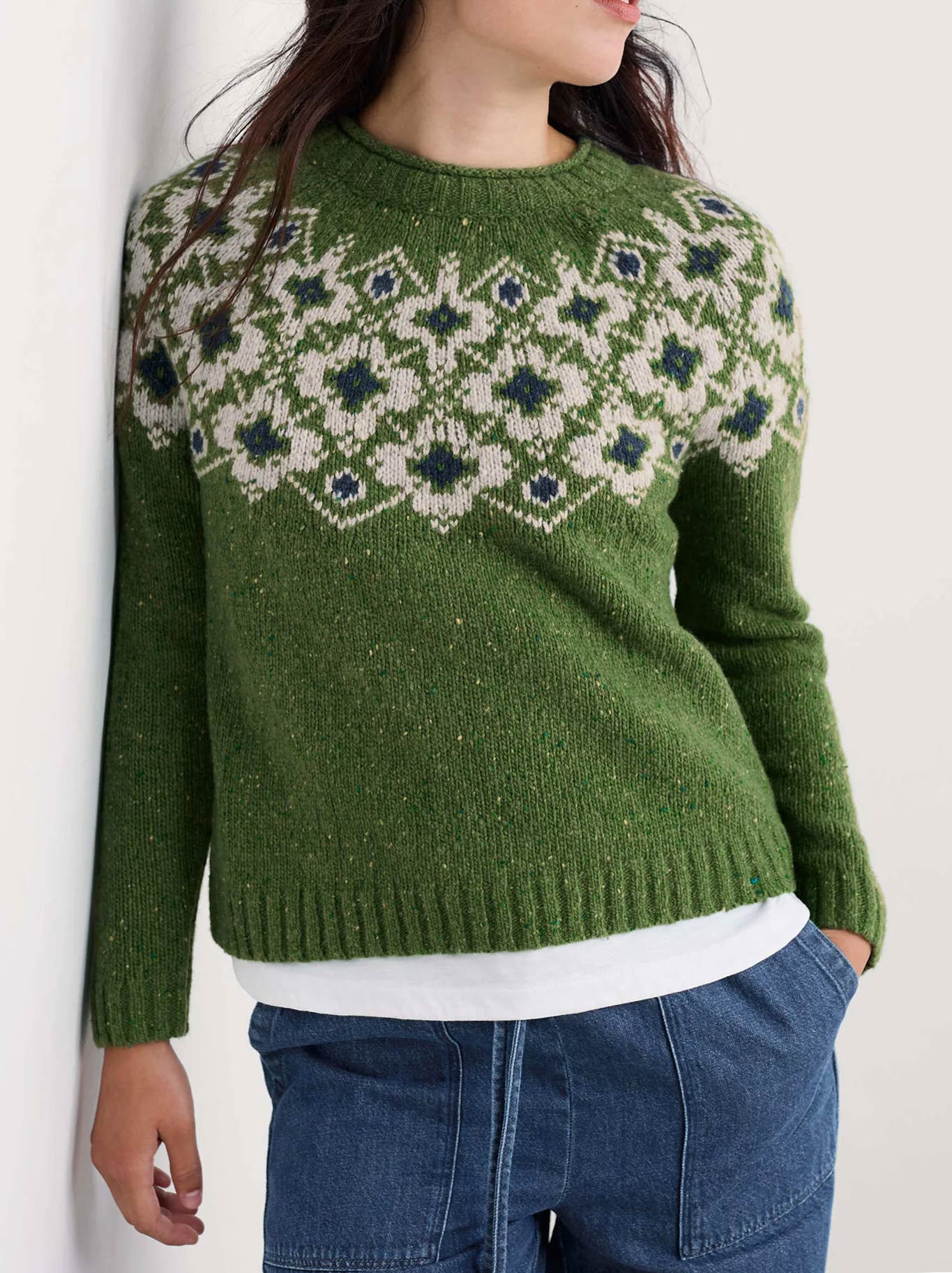 Image of a model wearing Outerwear. Product name - Seasalt Johanna Jumper in Helianthus colour by brand - Seasalt