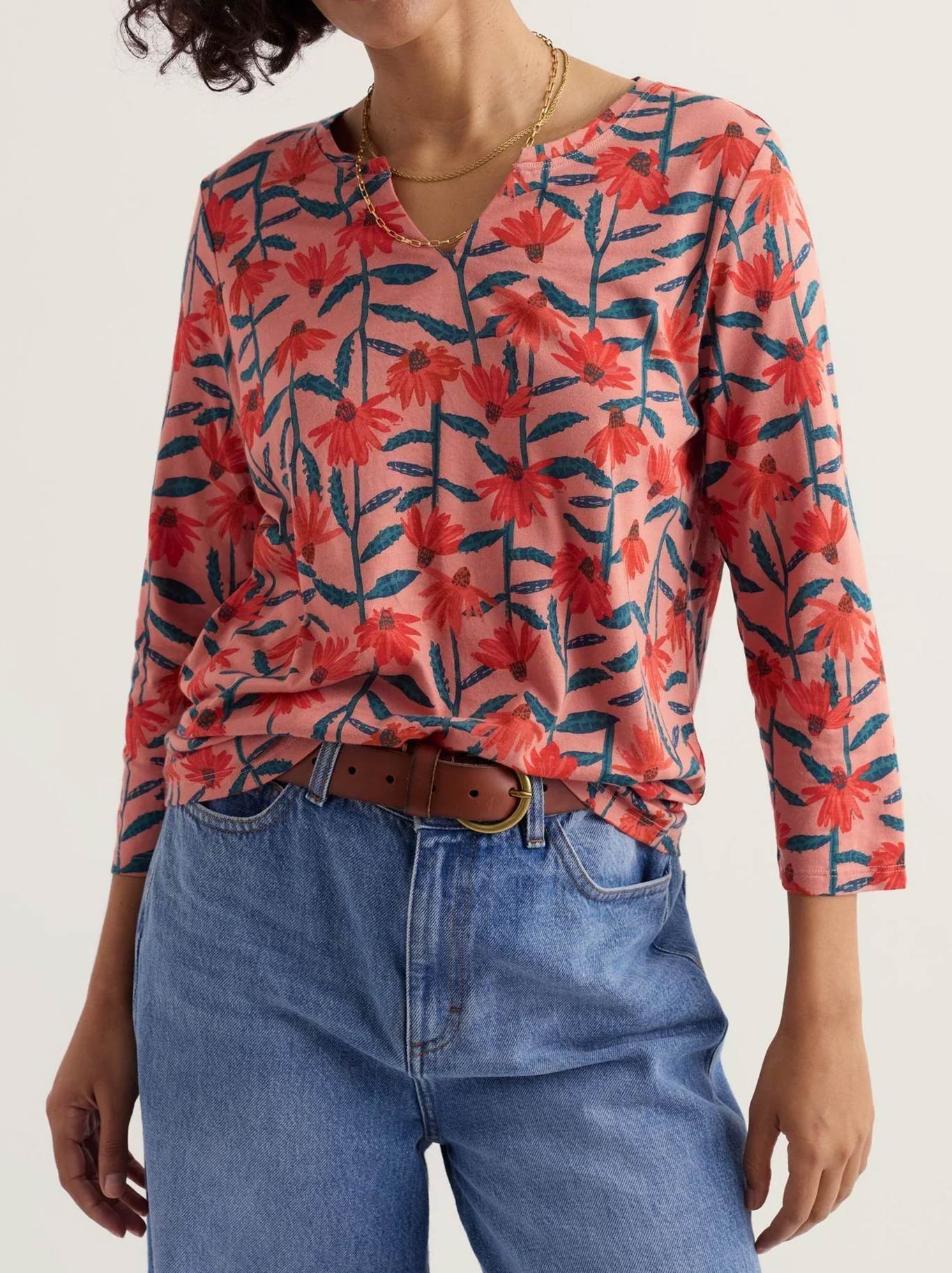 Image of a model wearing Tops. Product name - Seasalt Kellow Top in Echinacea Stems colour by brand - Seasalt