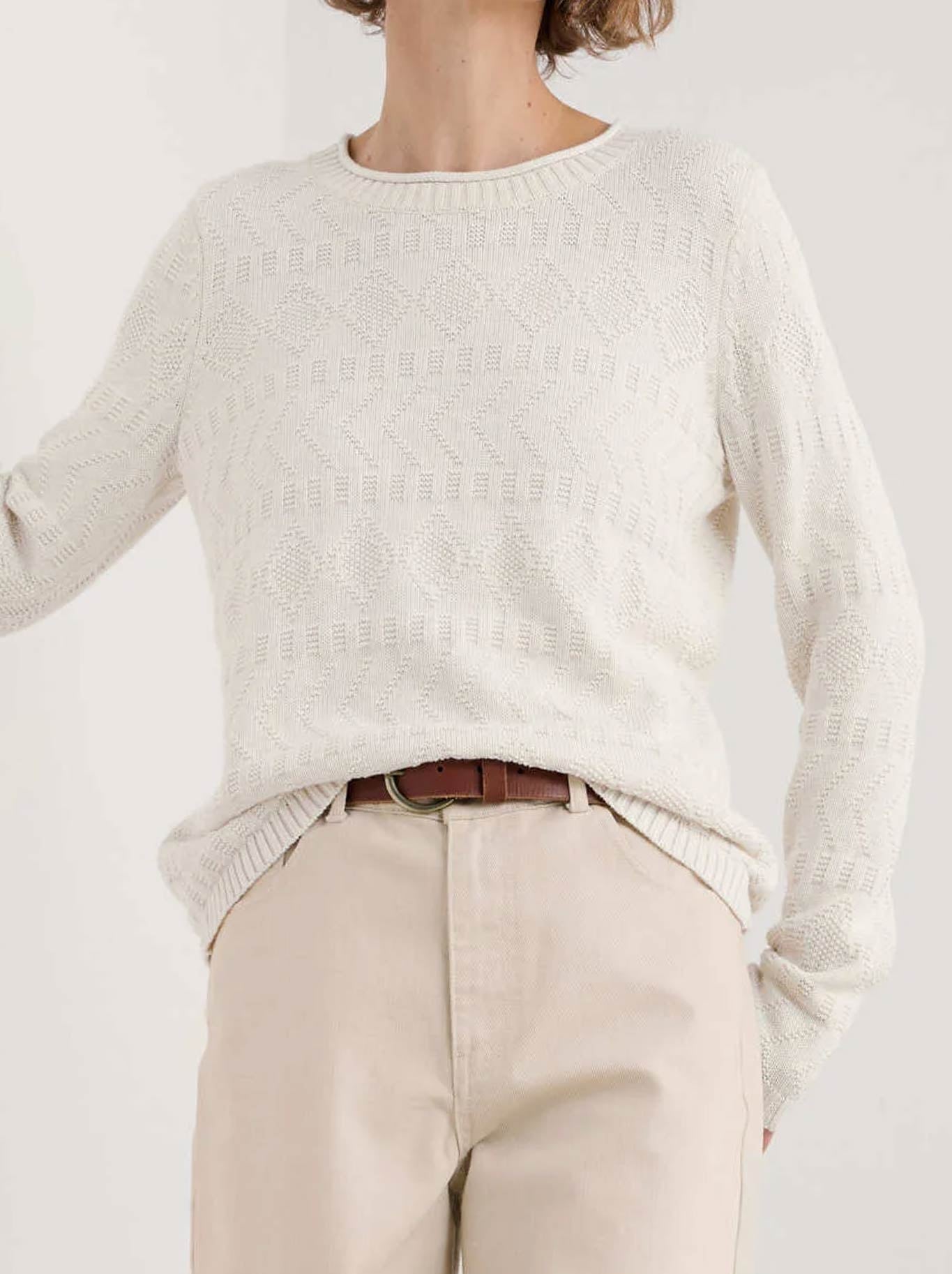Image of a model wearing Outerwear. Product name - Seasalt Kinter Jumper in Chalk colour by brand - Seasalt
