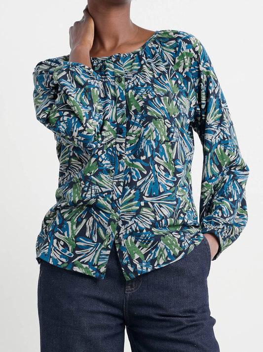 Image of a model wearing Tops. Product name - Seasalt Mallow Top in Maritime colour by brand - Seasalt