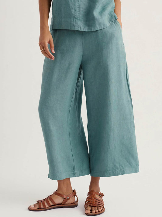 Image of a model wearing Pants. Product name - Seasalt Merrivale Culottes in Sardine colour by brand - Seasalt