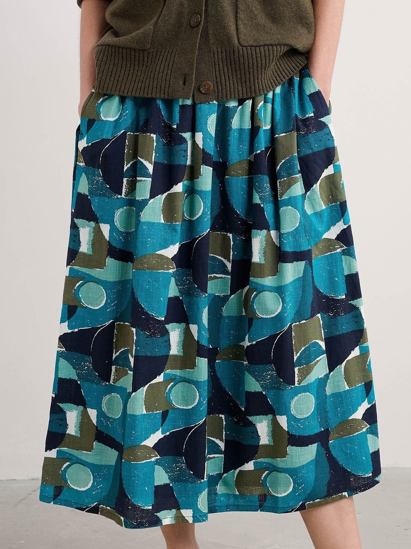 Image of a model wearing Skirts. Product name - Seasalt Mevagissey Skirt in Emulsion colour by brand - Seasalt