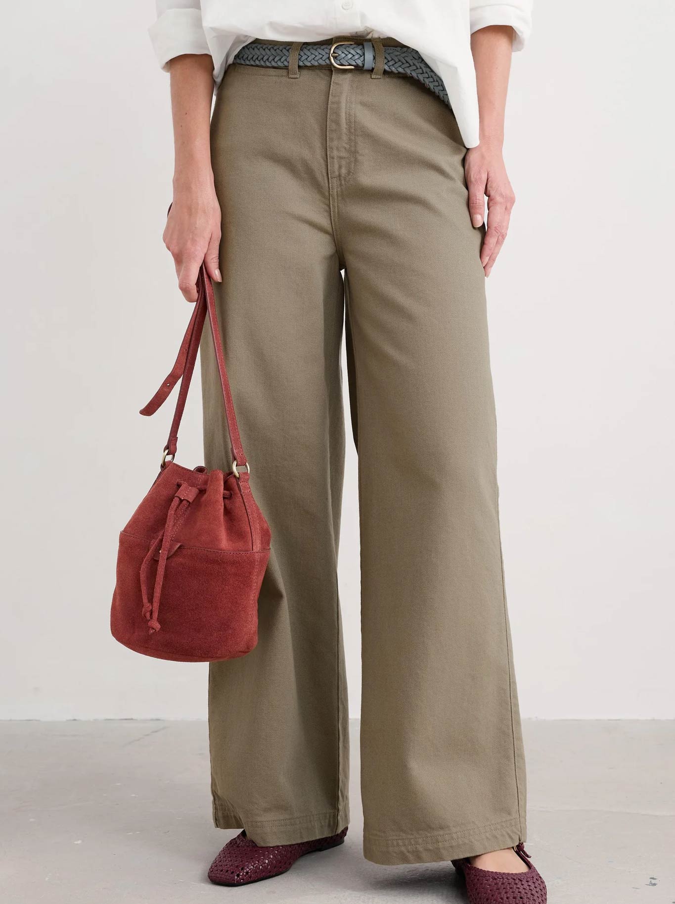 Image of a model wearing Pants. Product name - Seasalt Milly Trouser in Silt colour by brand - Seasalt