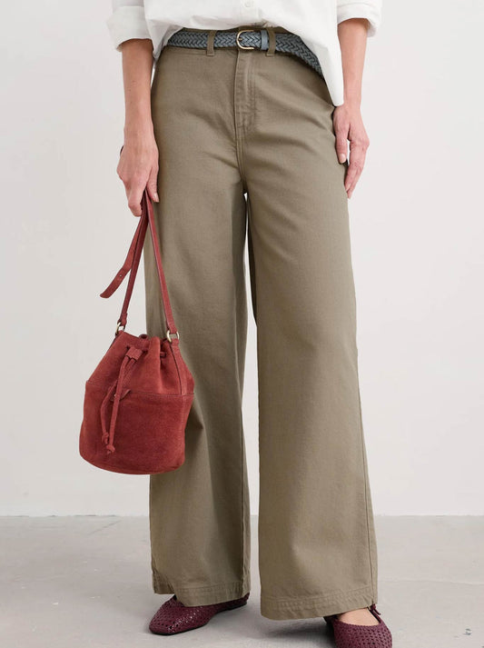 Image of a model wearing Pants. Product name - Seasalt Milly Trouser in Silt colour by brand - Seasalt