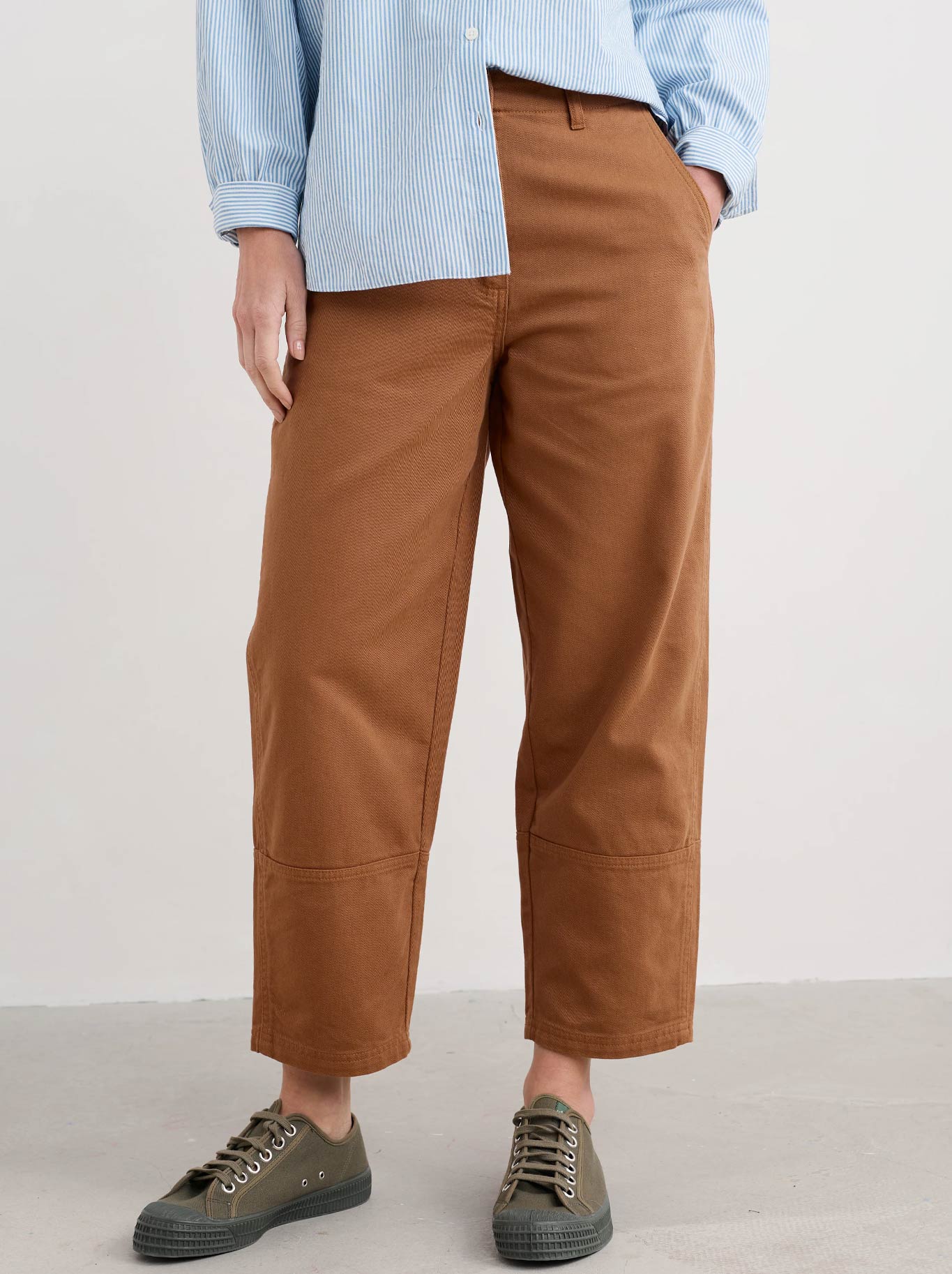 Image of a model wearing Pants. Product name - Seasalt Painted Forms Trouser in Dark Flax colour by brand - Seasalt