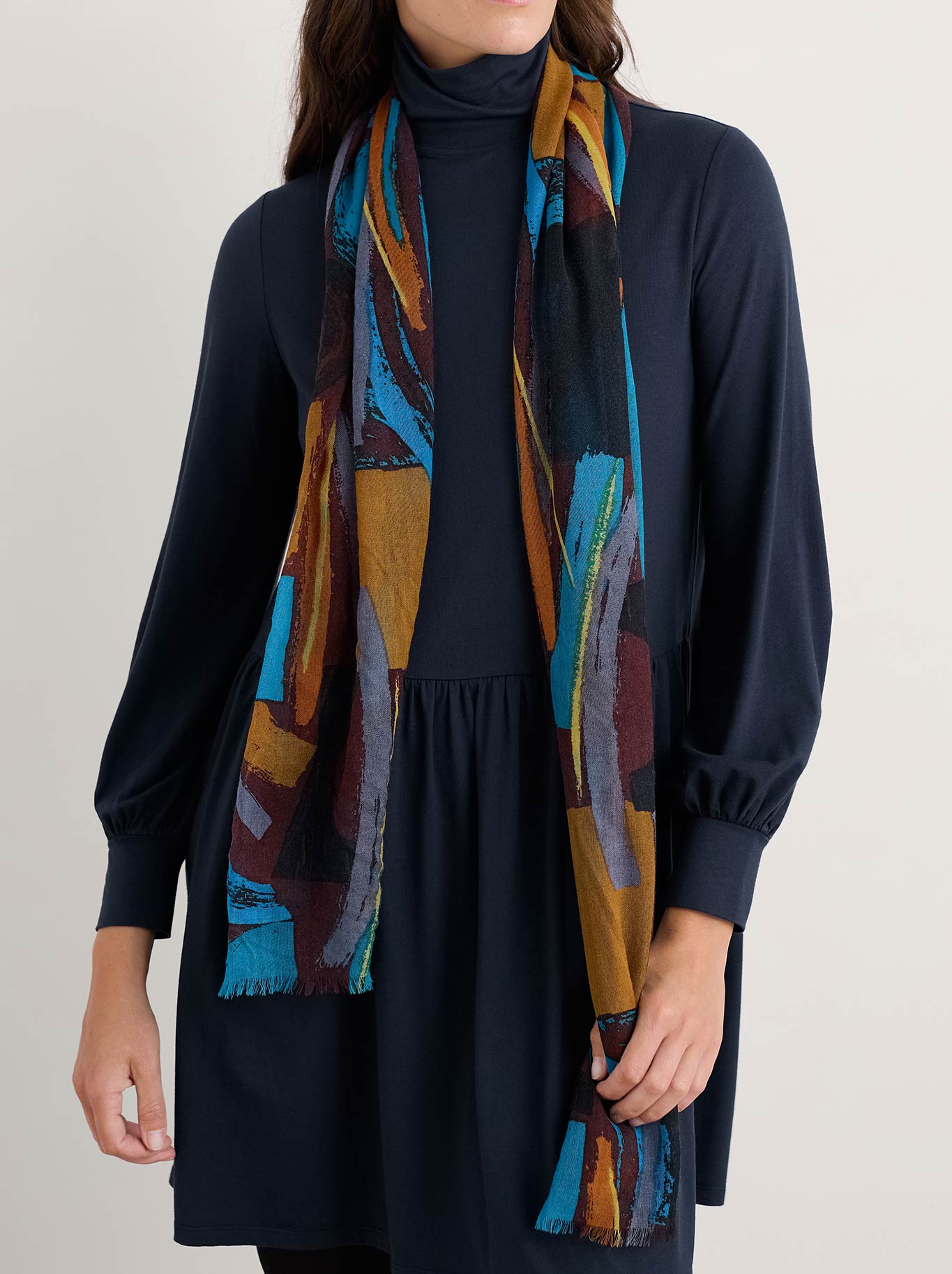 Image of Scarves & Shawls. Product name - Seasalt Pretty Printed Scarf in Zennor Stack colour by brand - Seasalt
