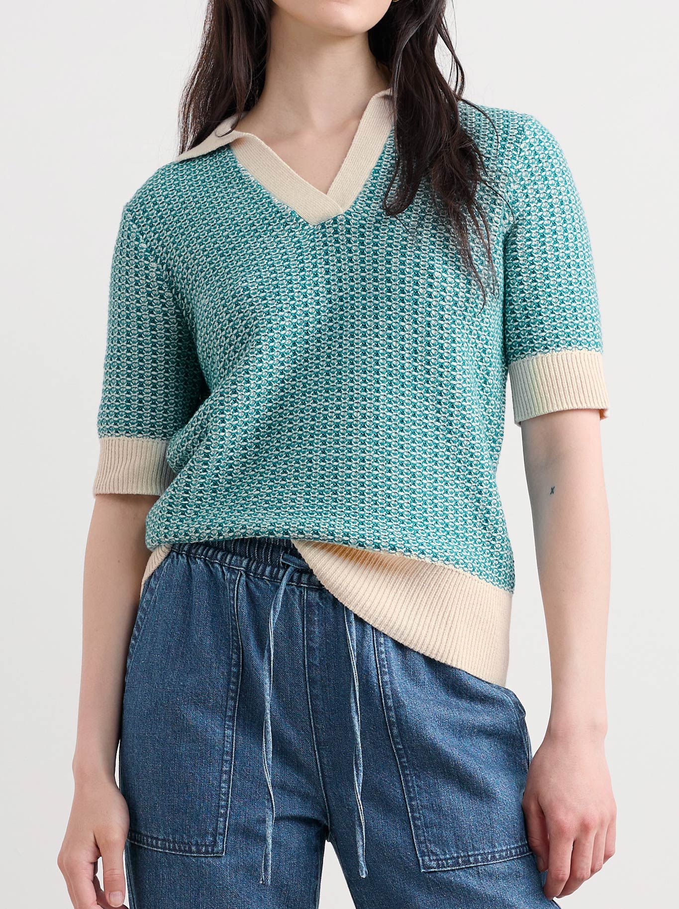 Image of a model wearing Tops. Product name - Seasalt Reed Bunting Top in Downwind Chalk colour by brand - Seasalt