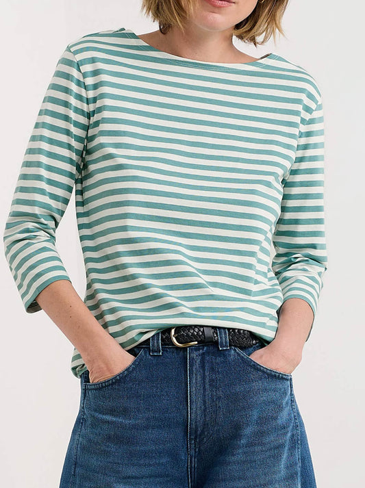 Image of a model wearing Tops. Product name - Seasalt Sailor Top in Sage Leaf colour by brand - Seasalt