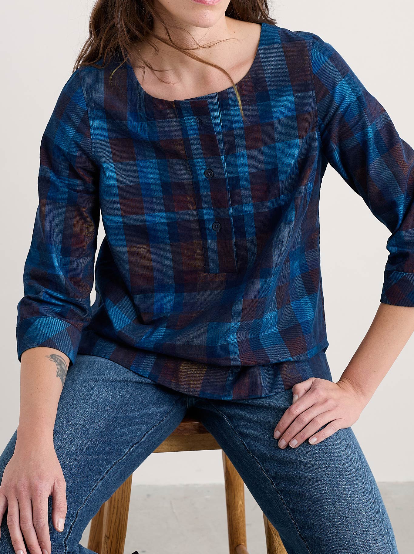 Image of a model wearing Tops. Product name - Seasalt Tithonia Top in Sea Cave colour by brand - Seasalt