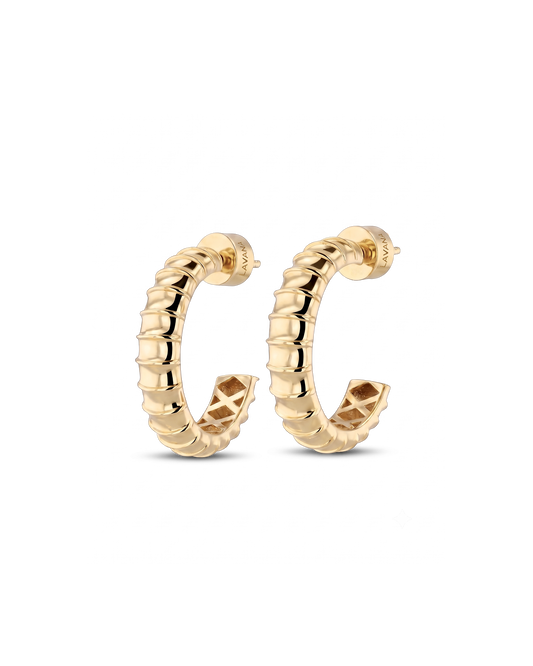 Image of Earrings. Product name - Serpent Gold Hoop Earrings in colour by brand - LAVANA