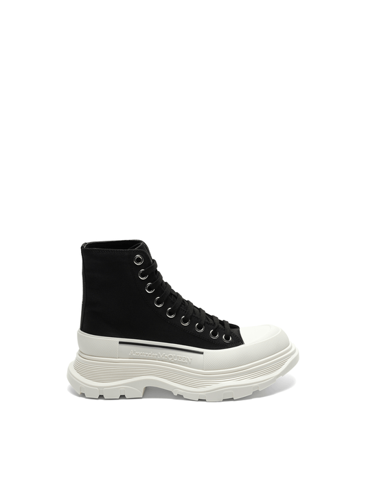 Image of Sneakers. Productname: ALEXANDER MCQUEEN Tread Slick Canvas Lace-Up Boots in BLACK colour by brand - ALEXANDER MCQUEEN