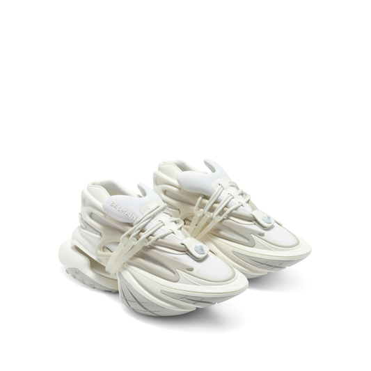 BALMAIN Neoprene & Calfskin Unicorn Sneaker (White)