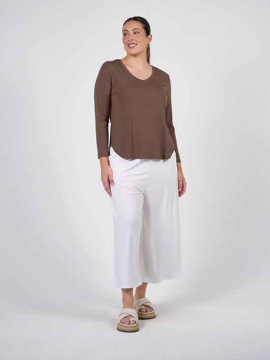 Lou Lou Sia V Neck Bamboo Longsleeve Top (Chocolate)