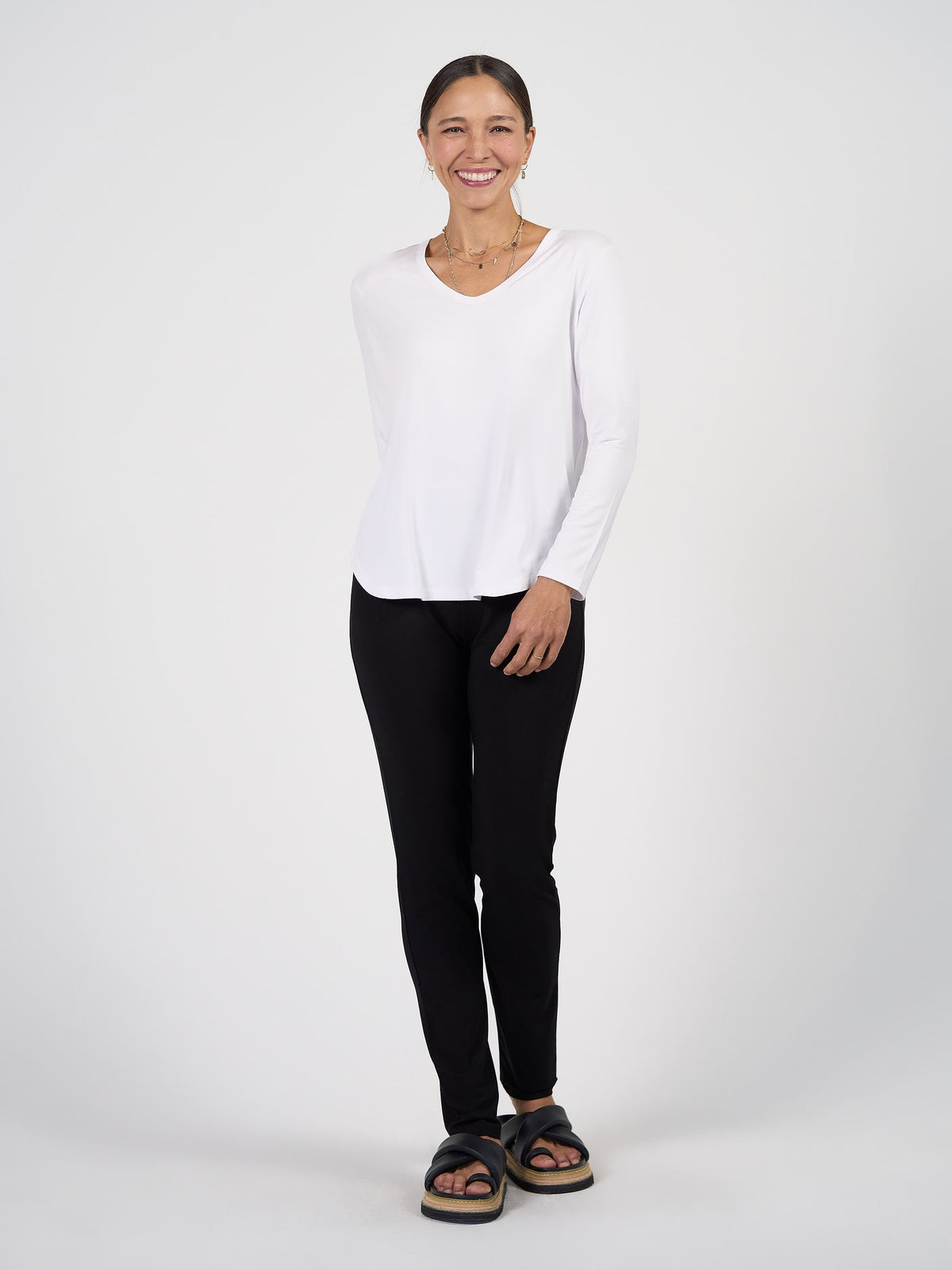 Lou Lou Sia V Neck Bamboo Longsleeve Top (White)