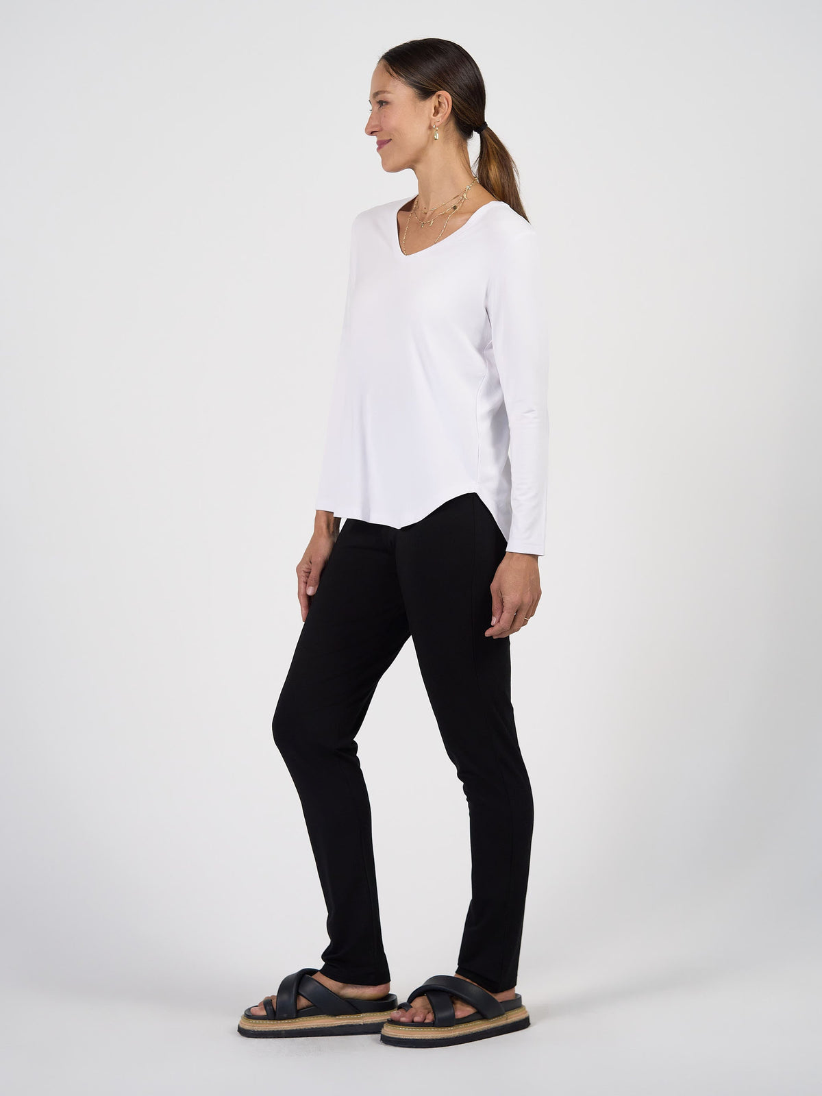 Lou Lou Sia V Neck Bamboo Longsleeve Top (White)