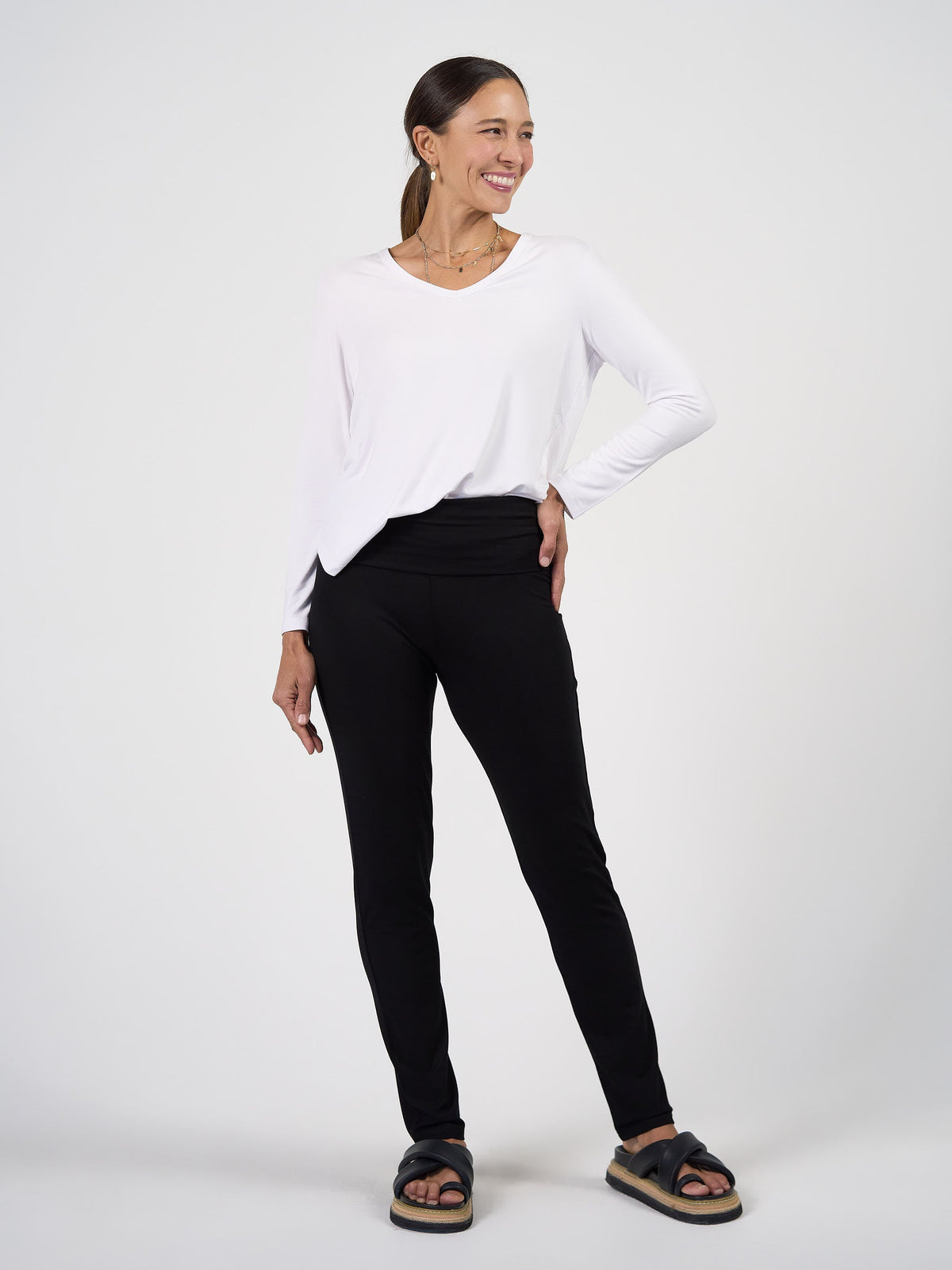 Lou Lou Sia V Neck Bamboo Longsleeve Top (White)