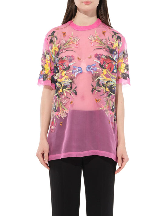 Image of a model wearing Tops. Productname: GIVENCHY Silk Top in Fushia colour by brand - GIVENCHY