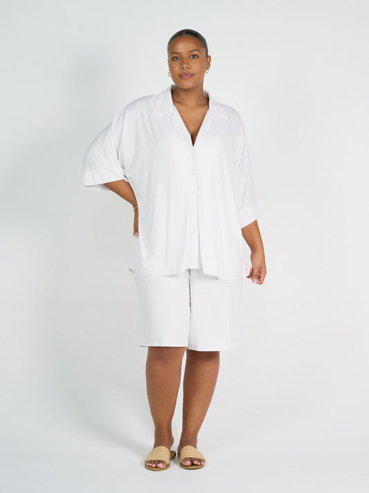 Lou Lou Alanis 3/4 Sleeve Collared Shirt (White)