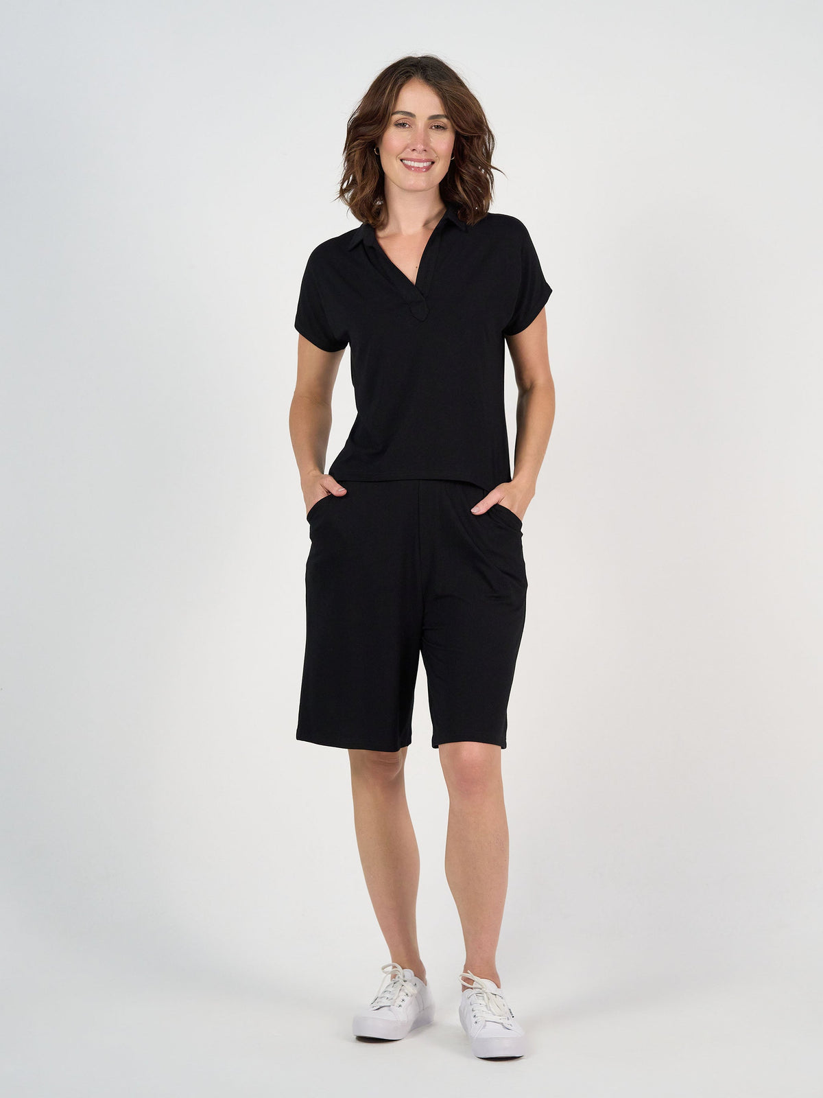 Lou Lou Simone Wide Leg Bamboo Shorts (Black)