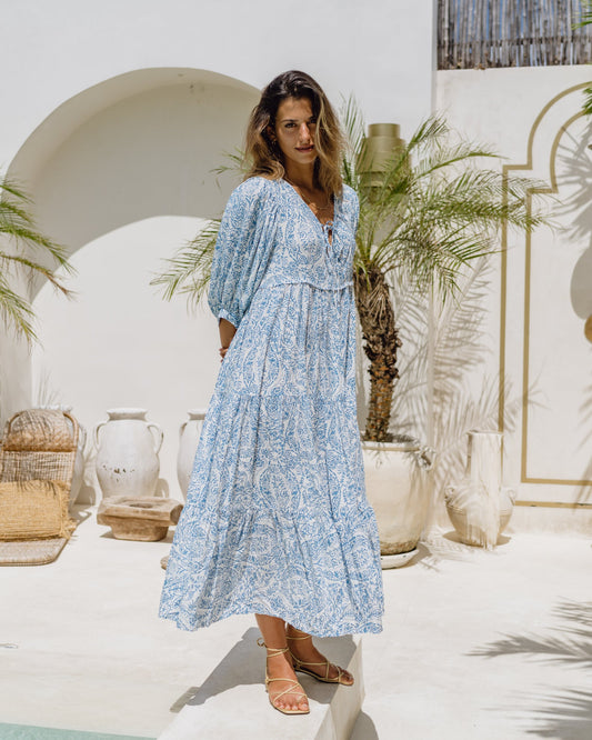 Image of Dresses. Productname: Heychic Skyra Blue Boho Midi Dress in Blue colour by brand - Heychic