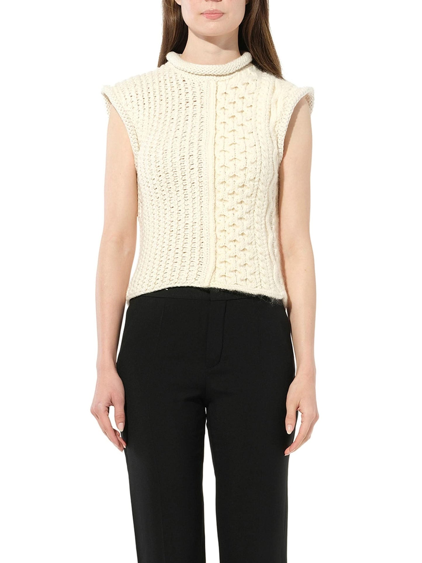 Image of a model wearing Tops. Productname: CHLOE Sleeveless Top in Milk colour by brand - CHLOE