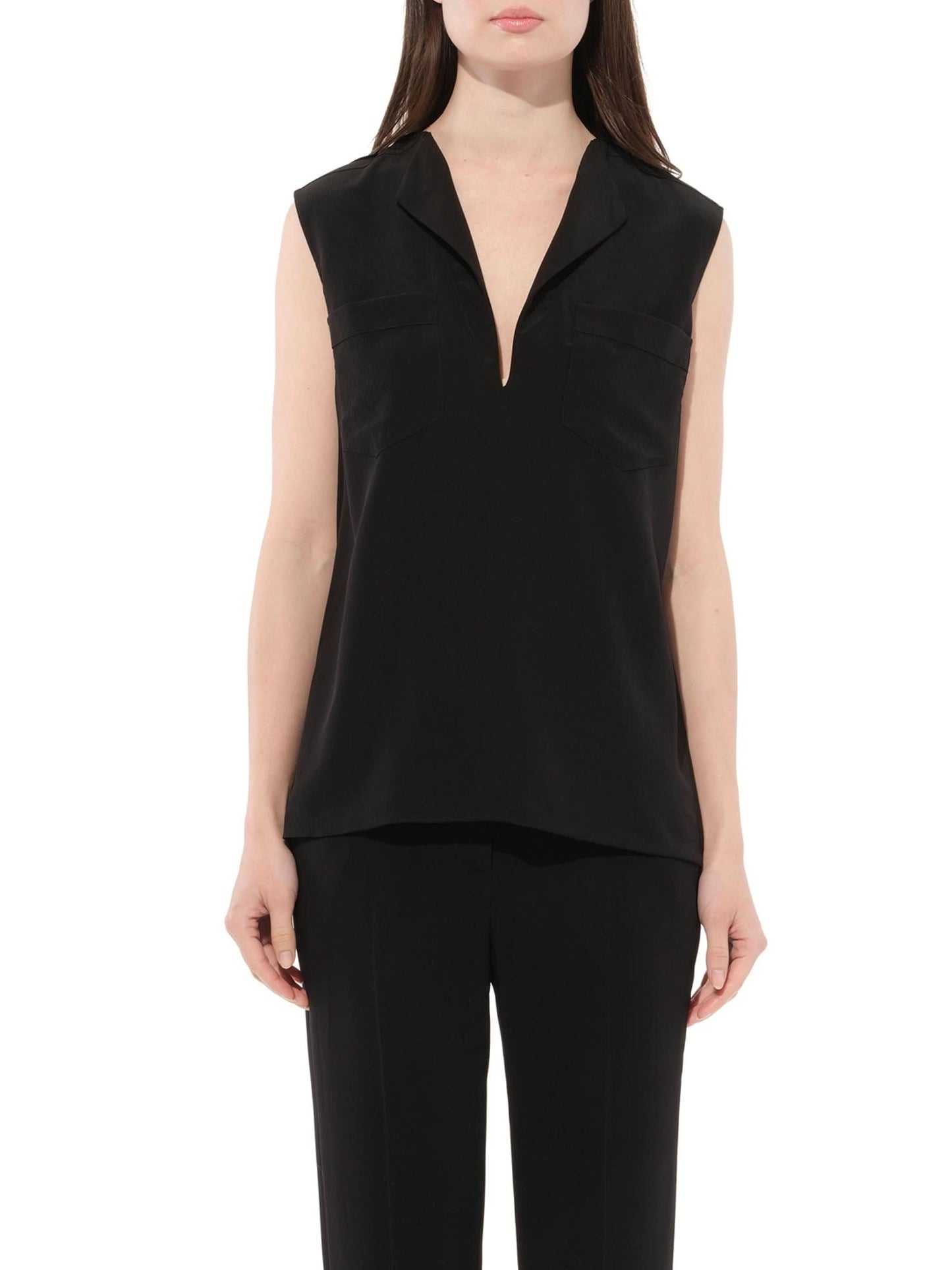 Image of a model wearing Tops. Productname: GIVENCHY Sleeveless Shirt in Black colour by brand - GIVENCHY