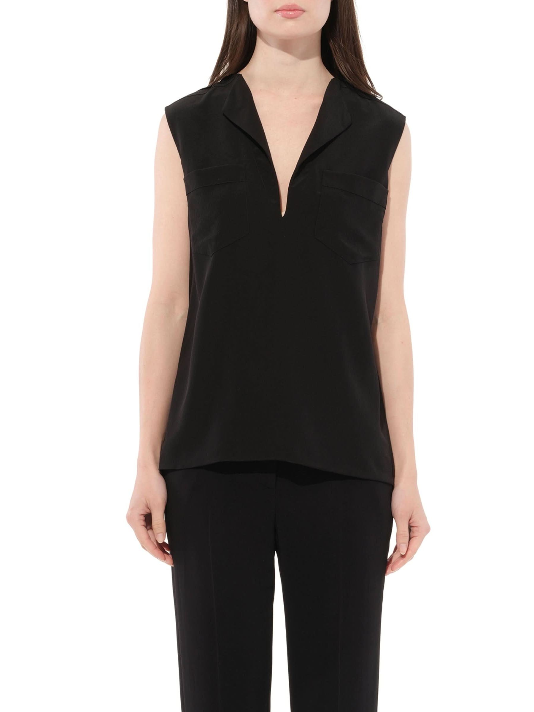 Image of a model wearing Tops. Productname: GIVENCHY Sleeveless Shirt in Black colour by brand - GIVENCHY
