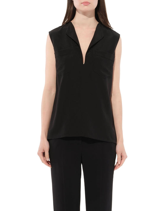 Image of a model wearing Tops. Productname: GIVENCHY Sleeveless Shirt in Black colour by brand - GIVENCHY