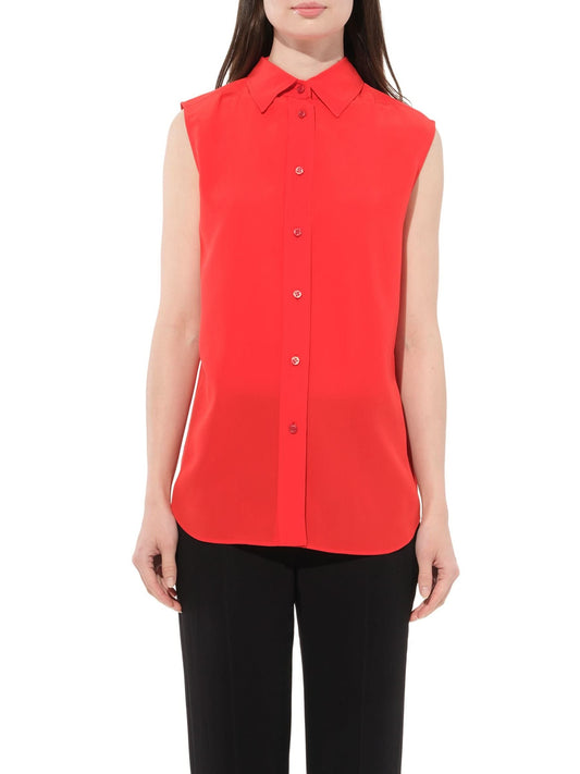 Image of a model wearing Tops. Productname: GIVENCHY Sleeveless Shirt in Red colour by brand - GIVENCHY