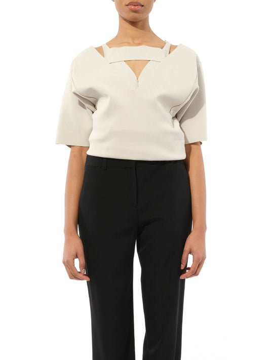 Image of a model wearing Tops. Productname: RICK OWENS Sling Double Top in Pearl colour by brand - RICK OWENS