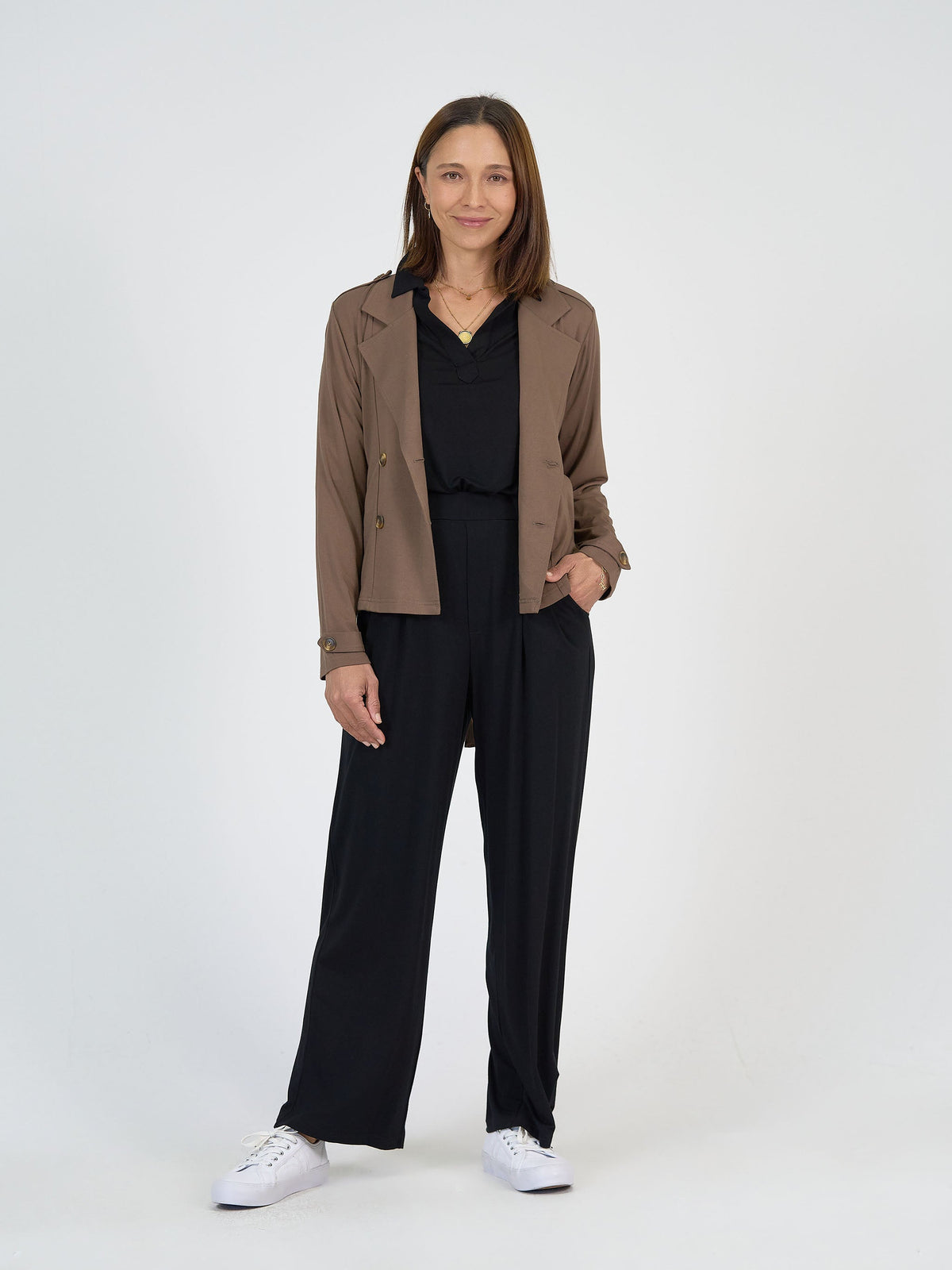 Lou Lou Sofie Cropped Bamboo Trench Coat (Chocolate)