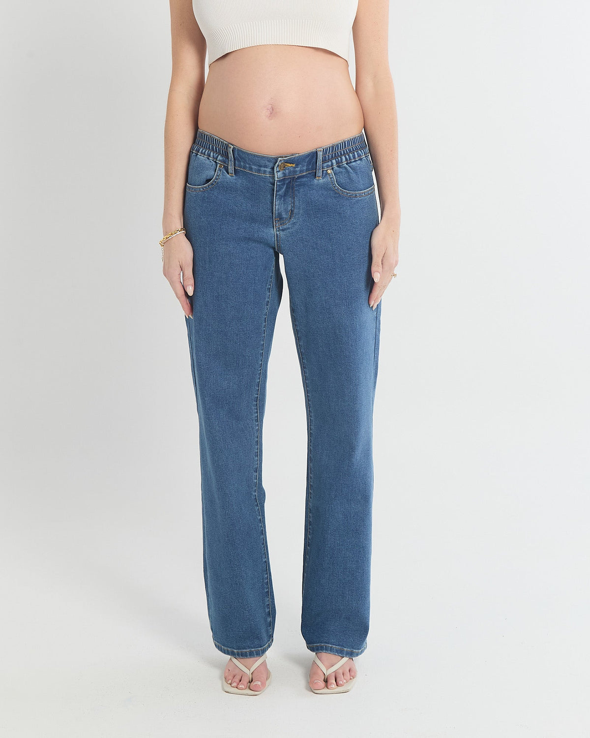 Image of Jeans. Product name - Soon Slim Straight Leg Jeans in colour by brand - Soon Maternity