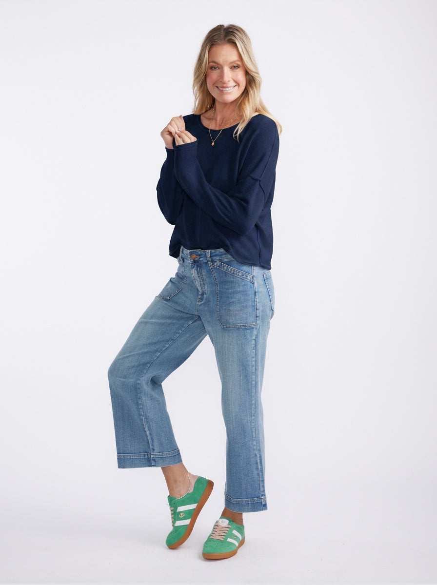 White & Co. Sorrento Raw Edge Knit (French Navy)