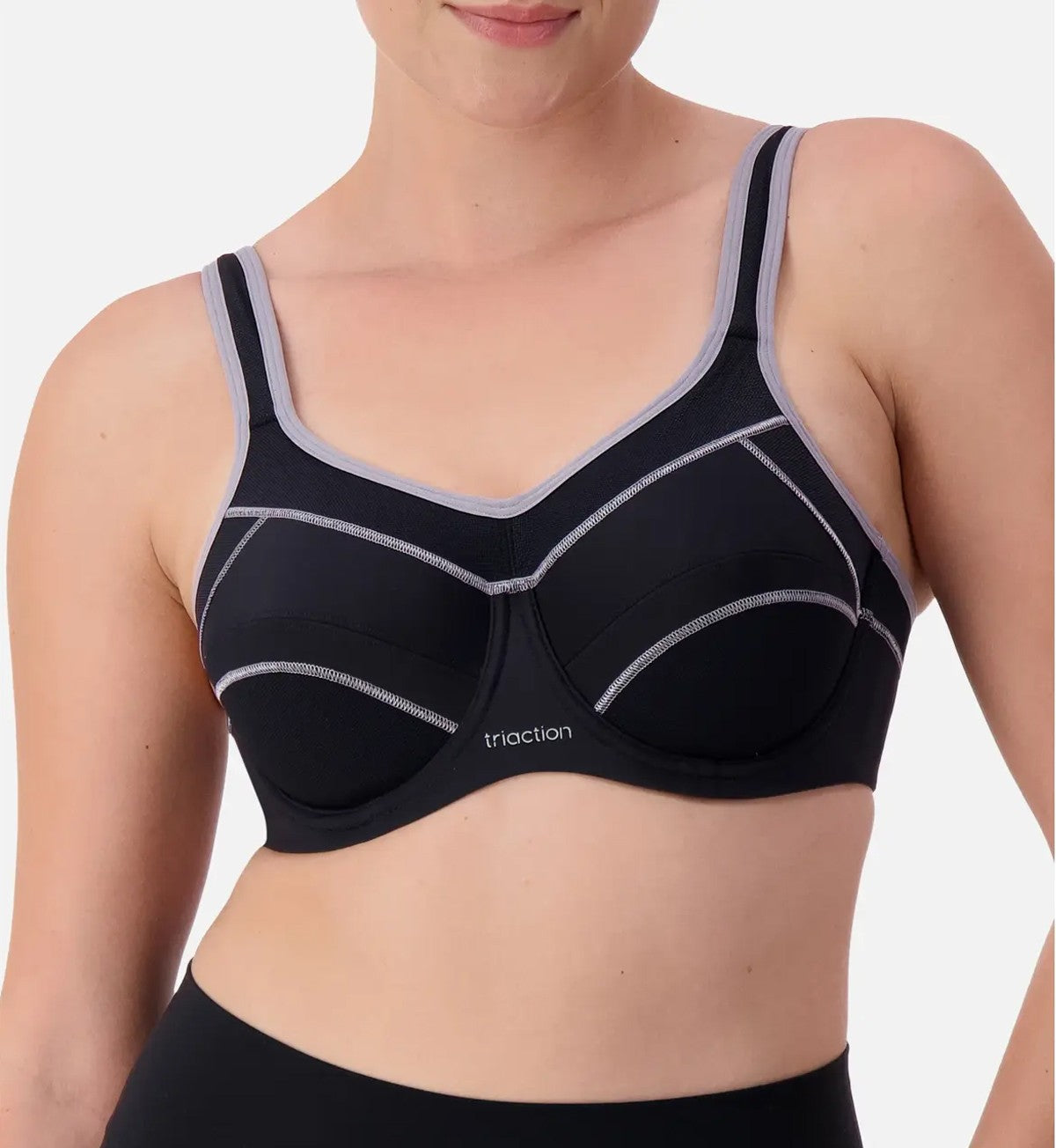 Image of Bras. Productname: Triumph Triaction Performance Sports Bra in Black/Silver colour by brand - Triumph