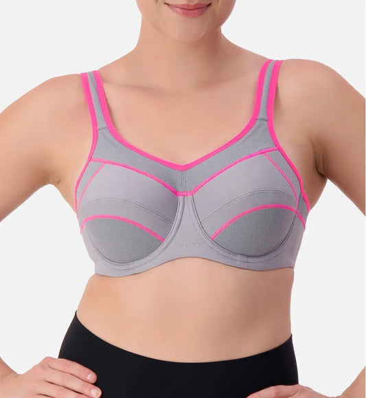 Image of Bras. Productname: Triumph Triaction Performance Sports Bra in Quicksilver colour by brand - Triumph
