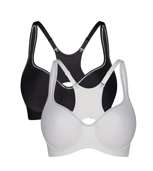 Image of Bras. Productname: Triumph Triaction Racerback 2 Pack Sports Bra in Black/White colour by brand - Triumph