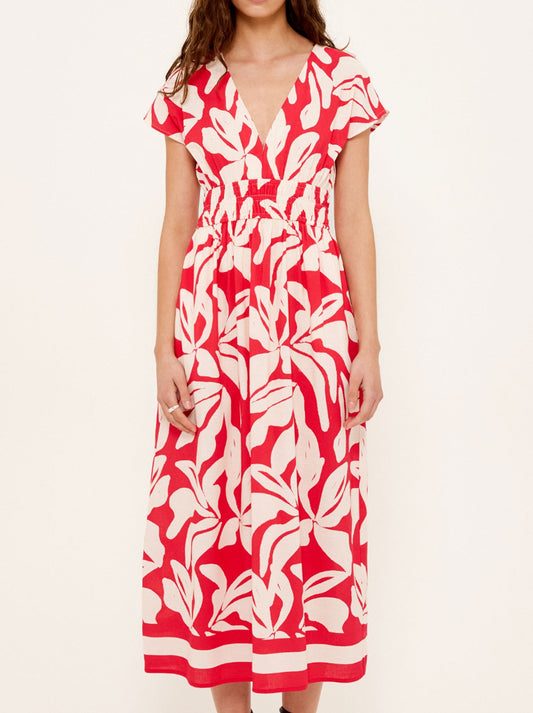 Image of Dresses. Productname: STAPLE THE LABEL SERATA SHIRRED MIDI DRESS in Red colour by brand - Staple