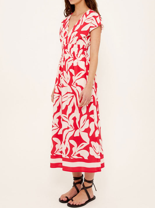 STAPLE THE LABEL SERATA SHIRRED MIDI DRESS (Red)