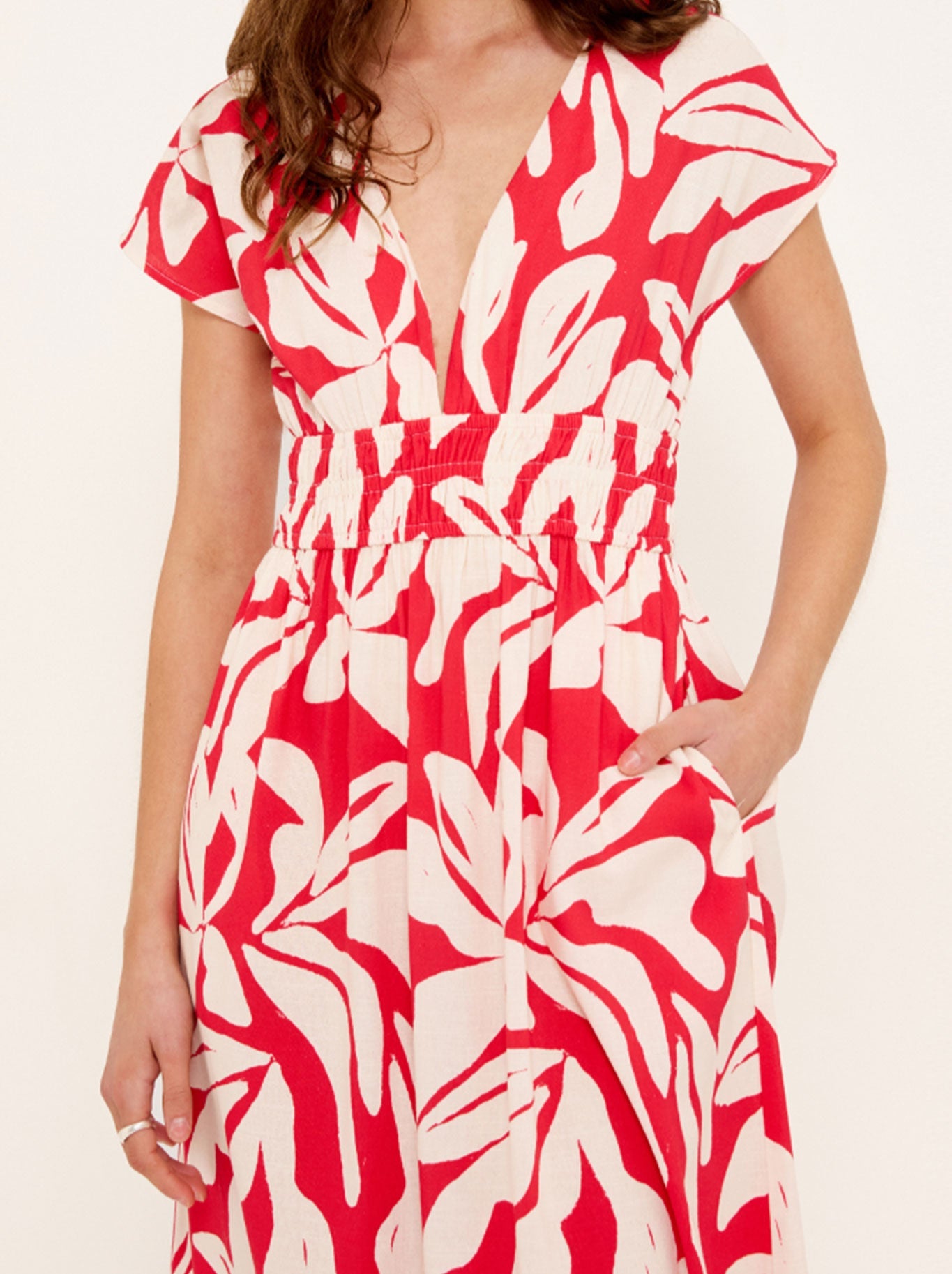 Staple The Label Serata Shirred Midi Dress (Red)