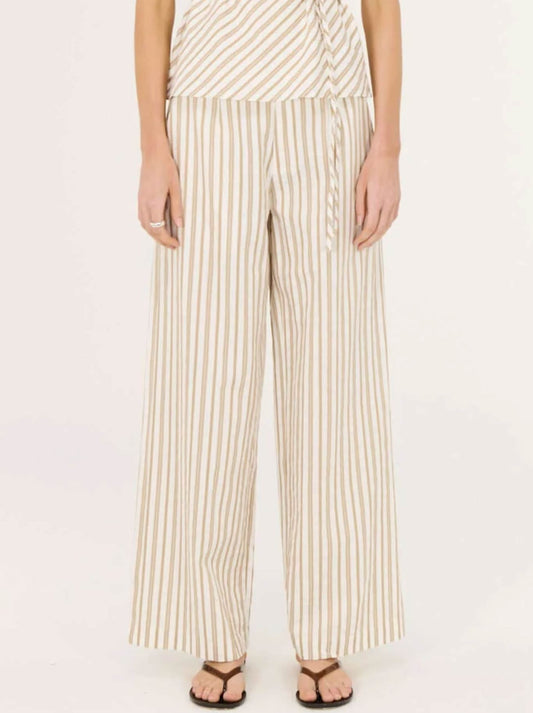 Image of a model wearing Pants. Productname: STAPLE THE LABEL LOLA MID RISE PANT in Taupe White colour by brand - Staple