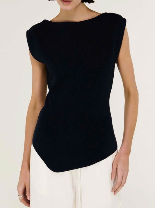 Image of a model wearing Tops. Productname: STAPLE THE LABEL CASSIAN KNIT TOP in Navy colour by brand - Staple